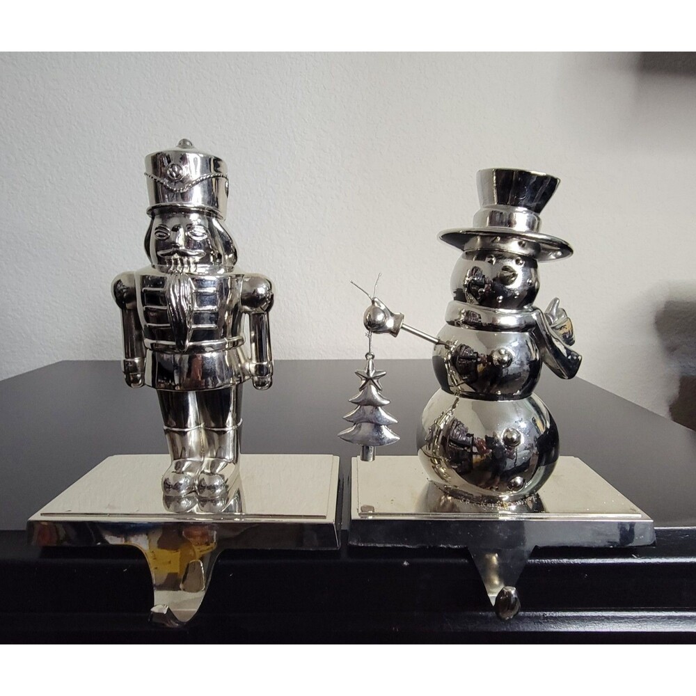 Metal Snowman and Nutcracker Christmas Holiday Stocking Holder Hanger 2pc 1lb